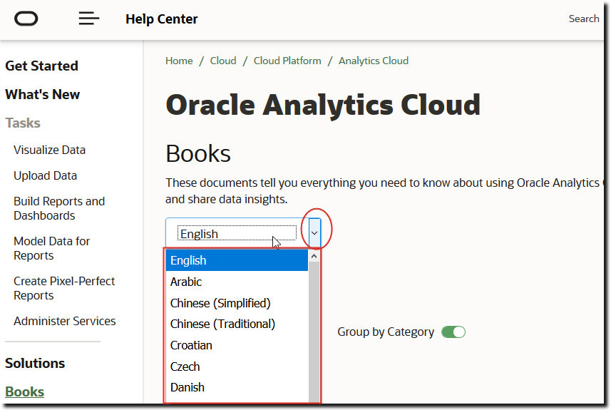 Separador Libros de Oracle Analytics