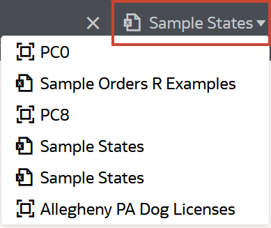 Lista desplegable de cambio de juego de datos