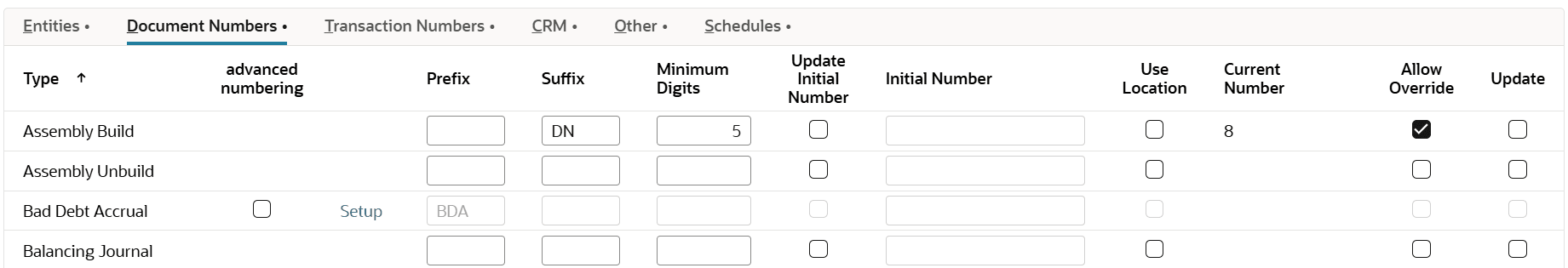 Entities subtab with the Customer and Subcustomer boxes checked.