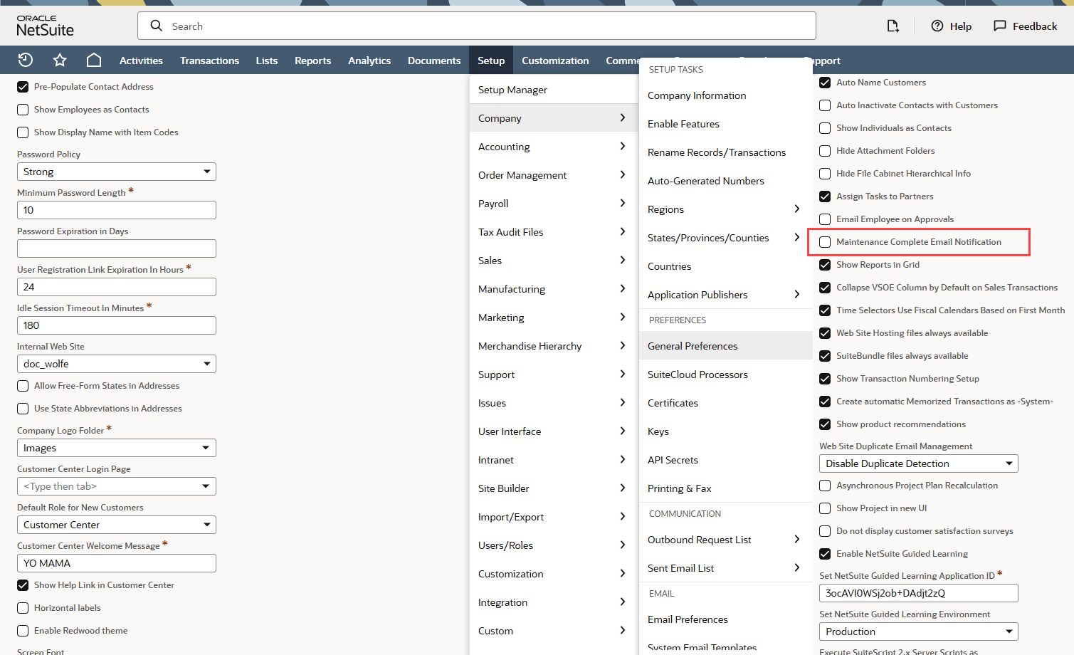 Maintenance Complete box on the General Preferences page.