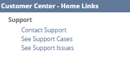 Customer Center Home Links portlet with no transaction permissions.