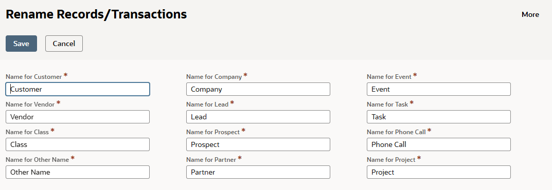 Rename Records/Transactions page