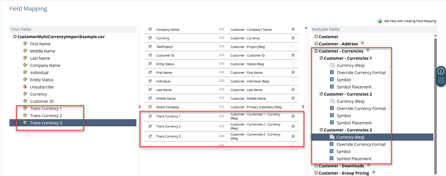 Transaction currencies import example.