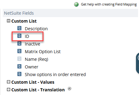 Custom List ID field.