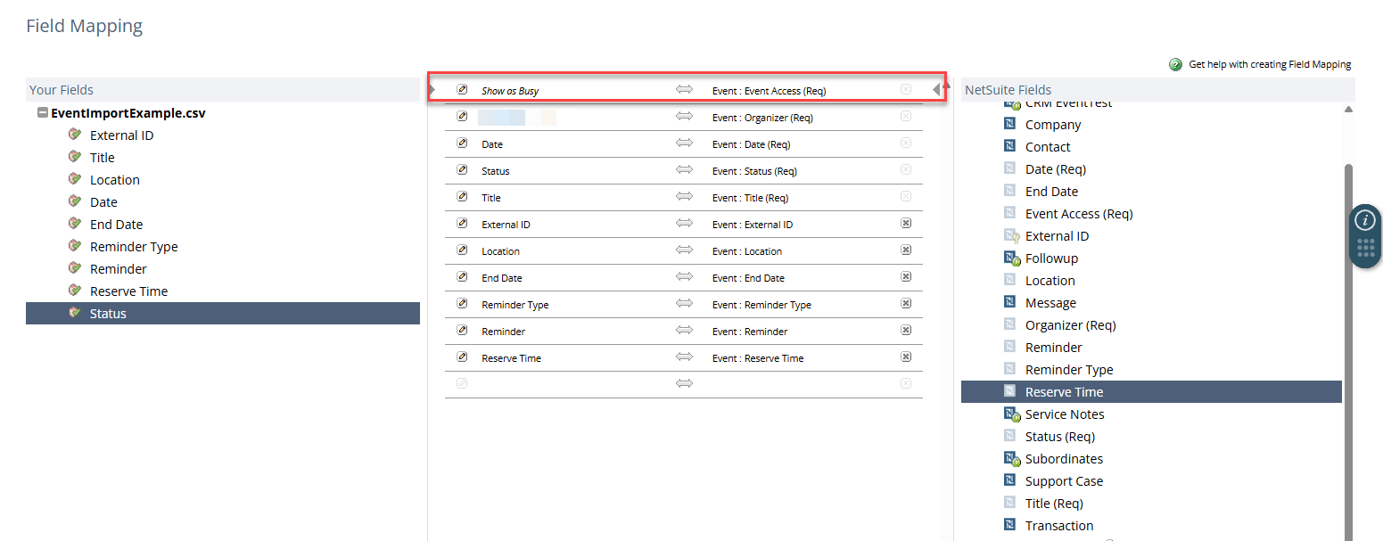 Field Mapping page.