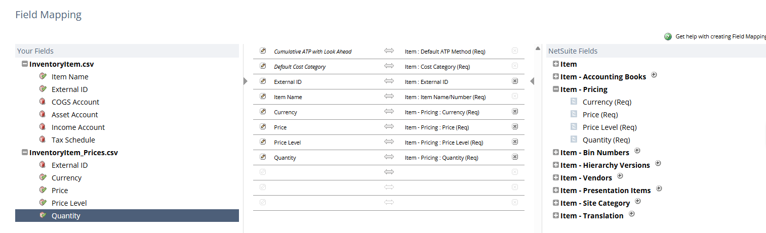 Field Mapping page.