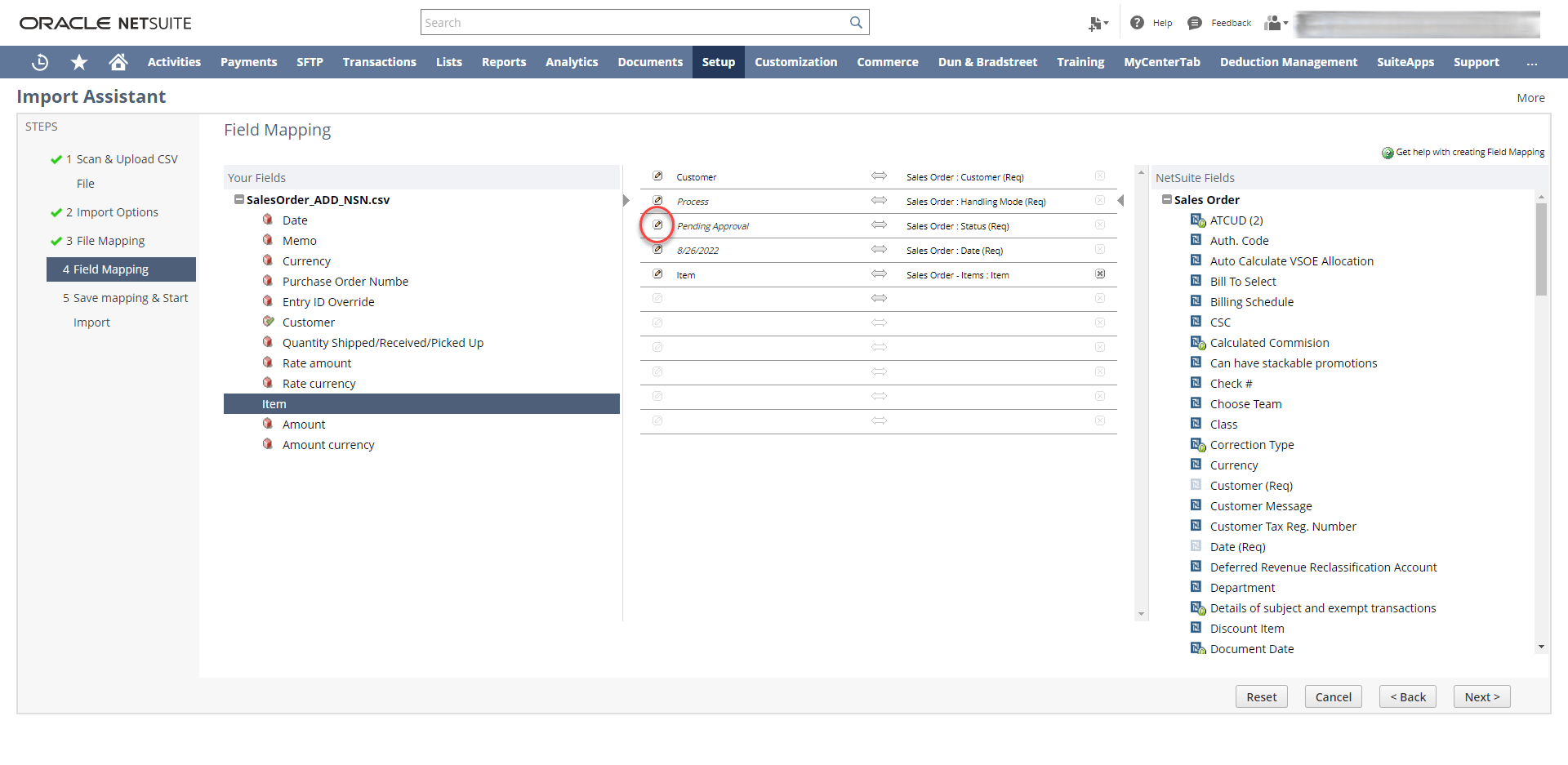 Edit icon on the Import Assistant Mapping page.