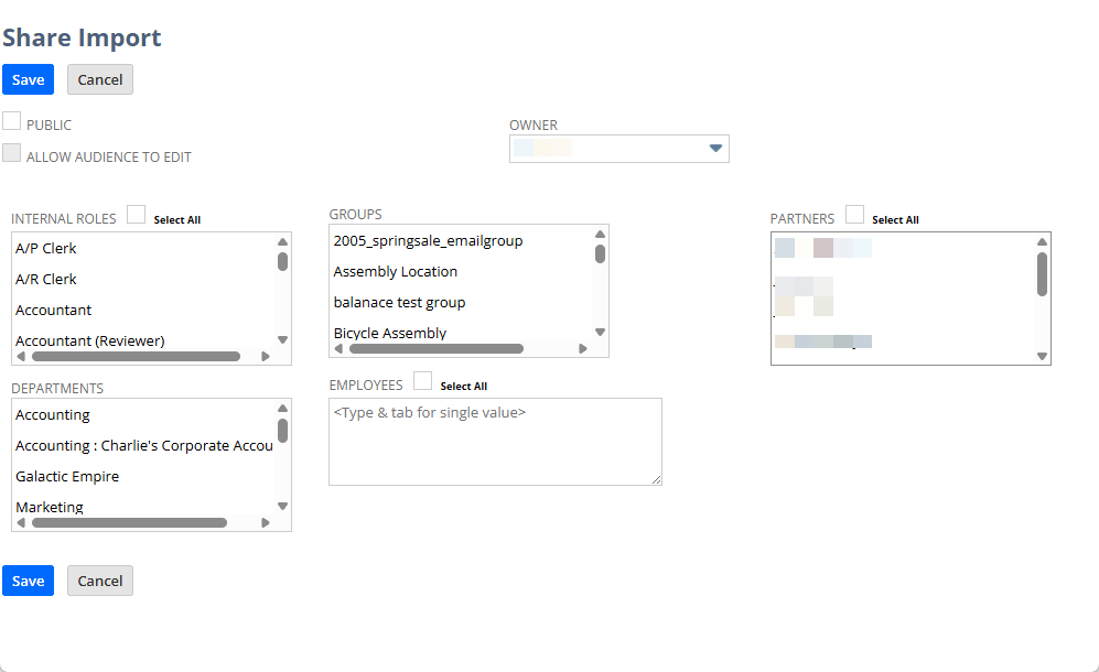 Share Import page.