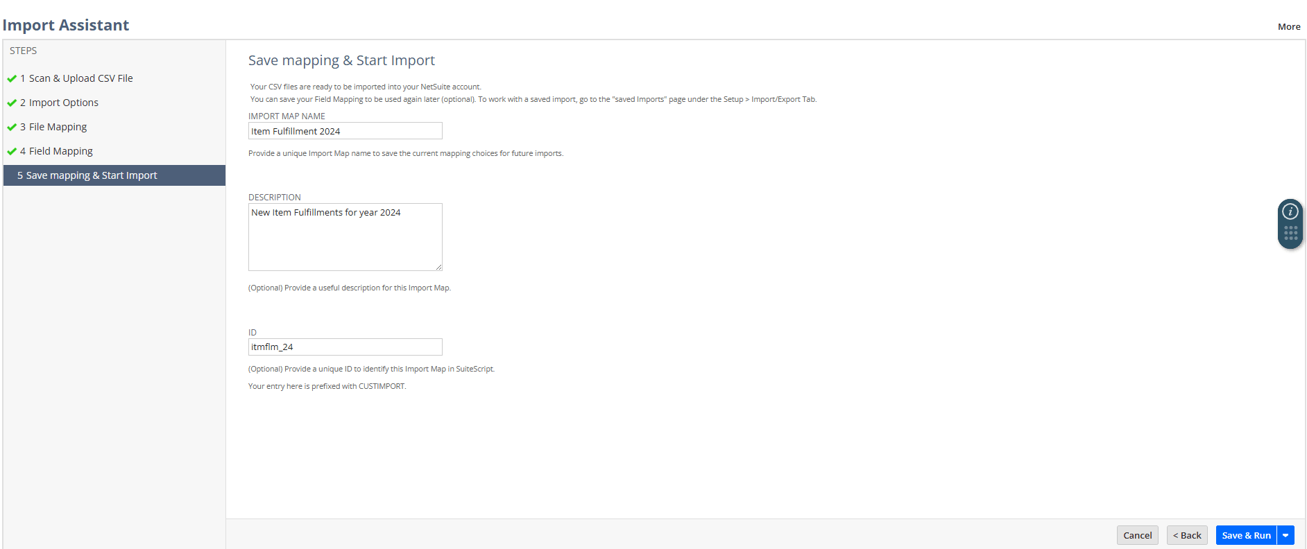 Import Assistant Step 5 Save mapping & Start Import.