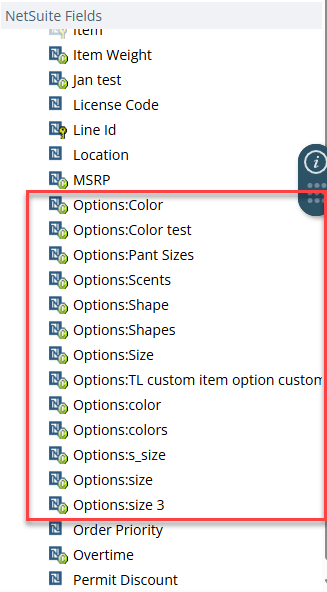 Item Options in the Items sublist folder.