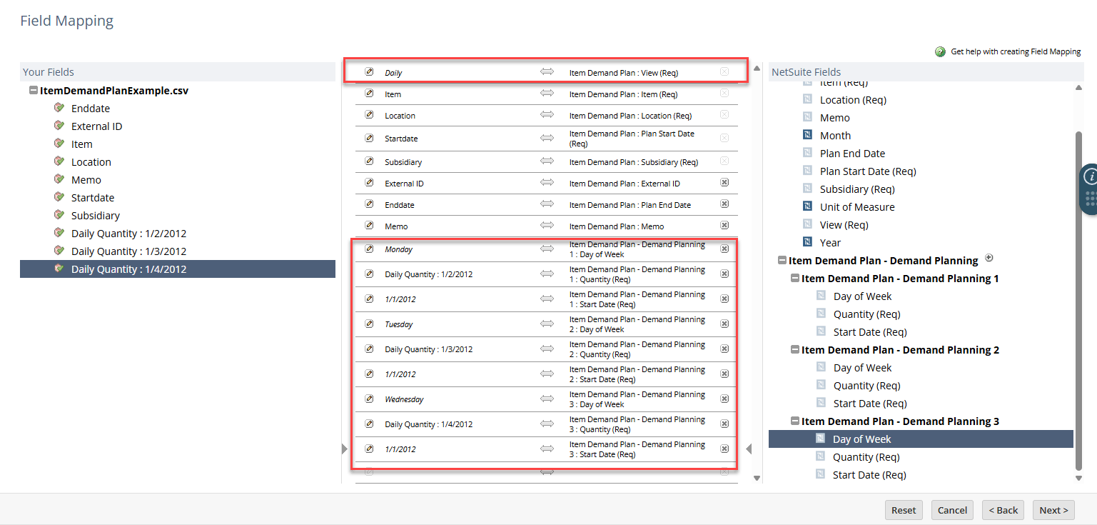 Daily Item Demand Plan mapping.