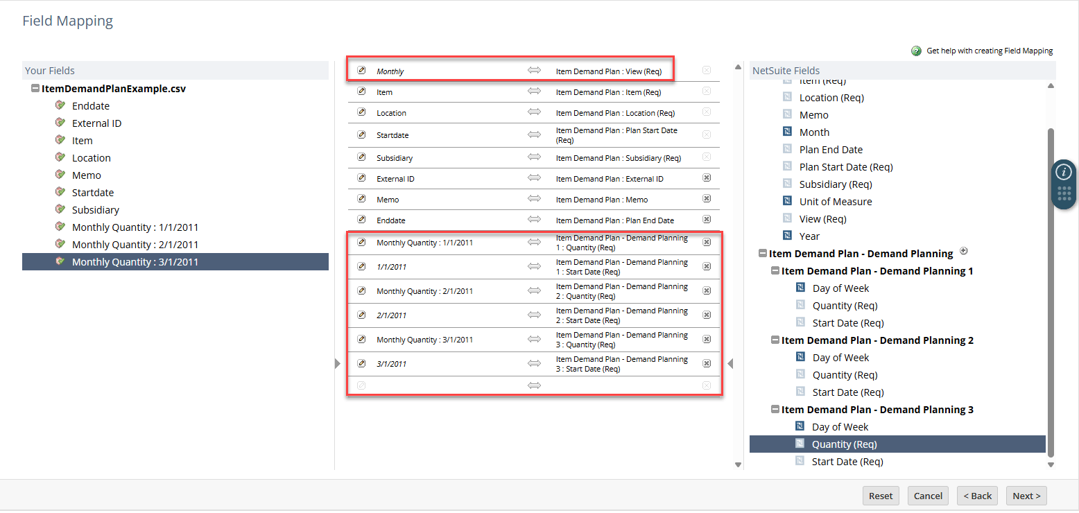 Monthly Item Demand Plan mapping.
