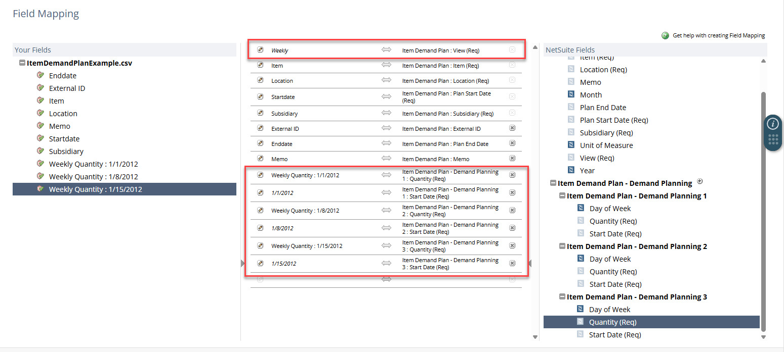 Weekly Item Demand Plan mapping.