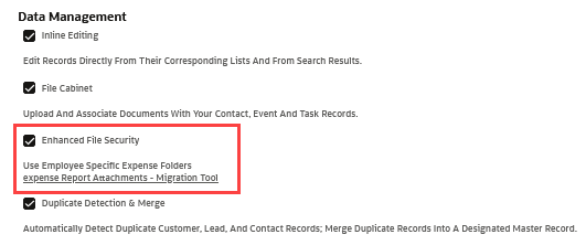 Data Management with the Enhanced File Security feature outlined in red.