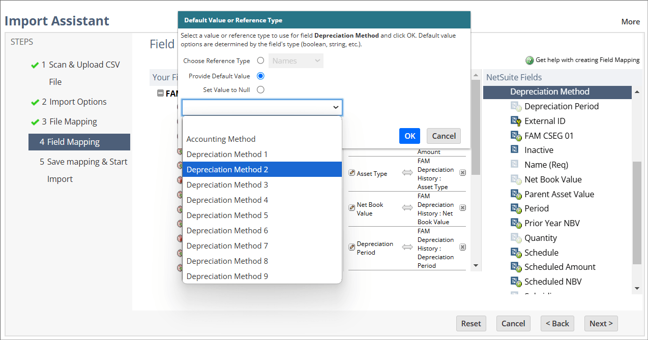 Setting the default value of the depreciation method