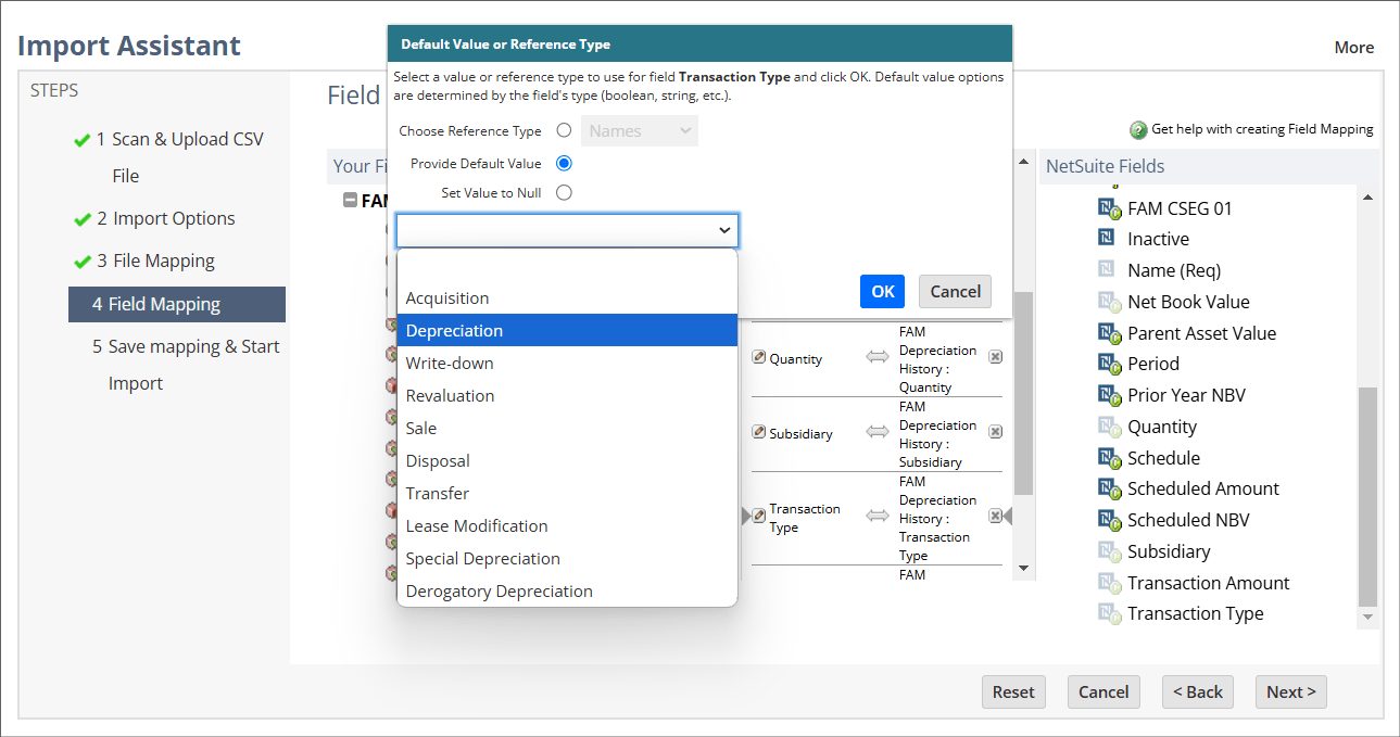 Setting the default value of the Transaction Type