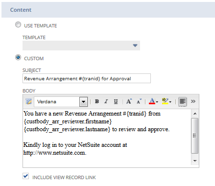 Screenshot of the Content section showing Custom options
