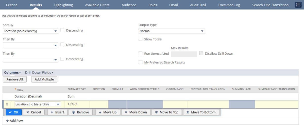Screenshot of the Columns subtab on the Results subtab for the Unbilled Consultation Hours Results example