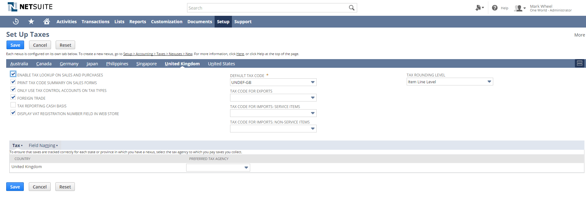 Example of Set Up Taxes page with multiple nexuses