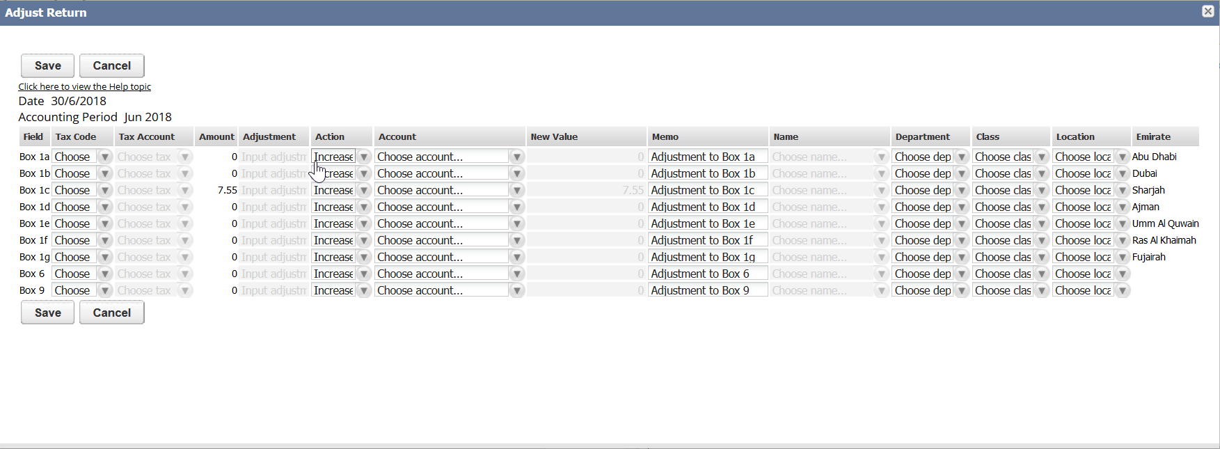 Example of Adjust Return page for UAE