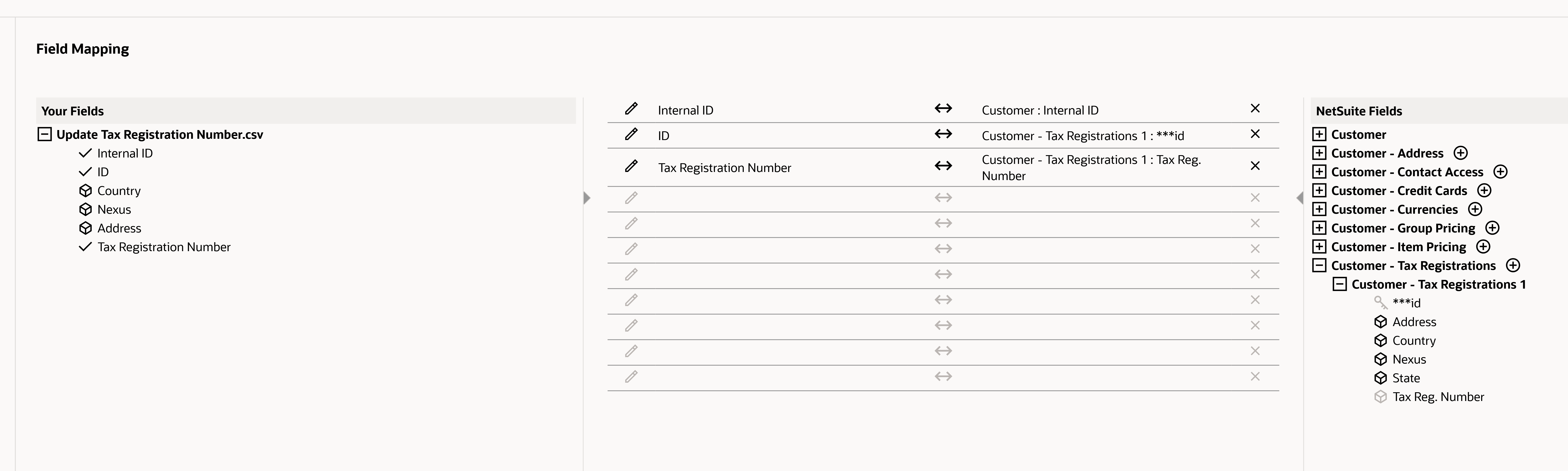 Field mapping for editing an existing transaction as CSV