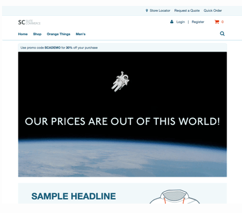 Commerce homepage with new banner image added