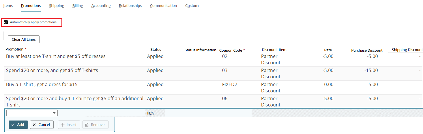 Automatically apply promotions.