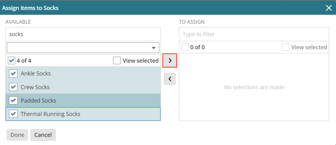 Assigning Items to Nodes in the Merchandise Hierarchy Manager.