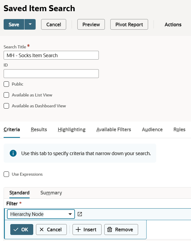 Saved Item Search based on a hierarchy node.