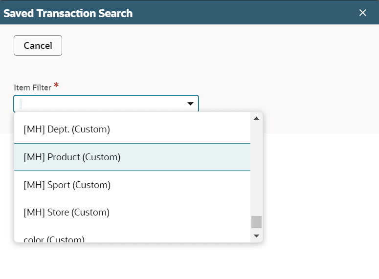 A transaction saved search based on a hierarchy node.