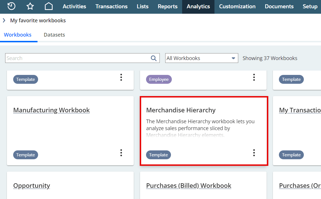 Select Merchandise Hierarchy Workbook in the Analytics Tab.