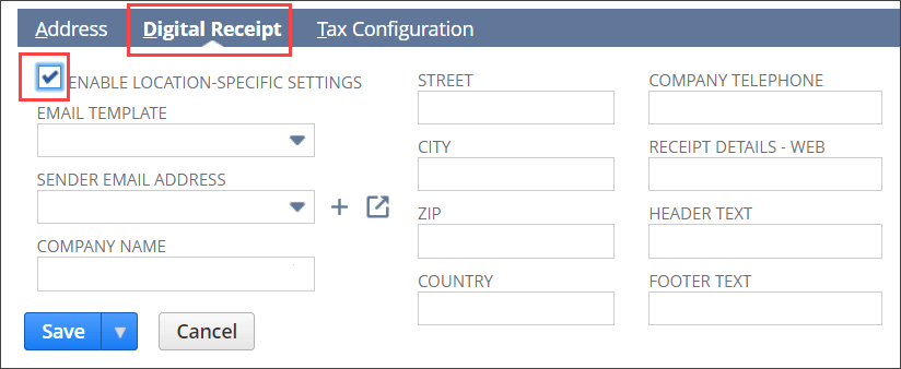 Location record bottom with digital receipts fields