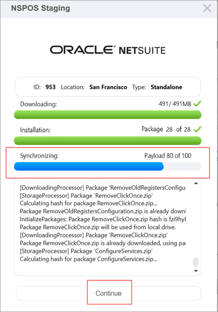 Staging progress with continue button