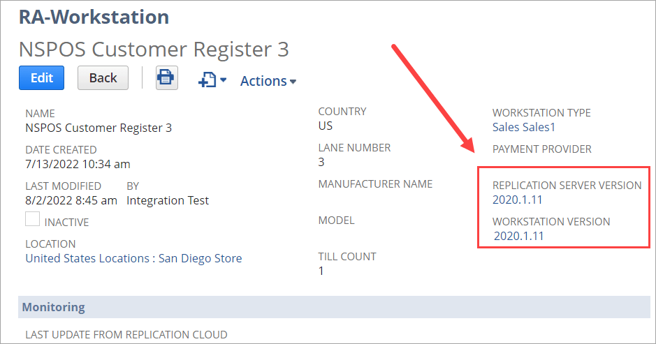 Workstation record showing version 2020.1.11