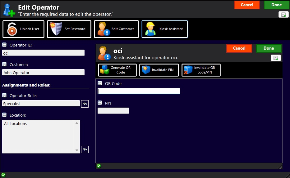 Edit employee window to select new Kiosk Assistant tab