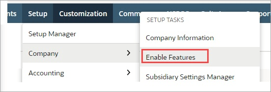 The Enable Features option in the Company menu