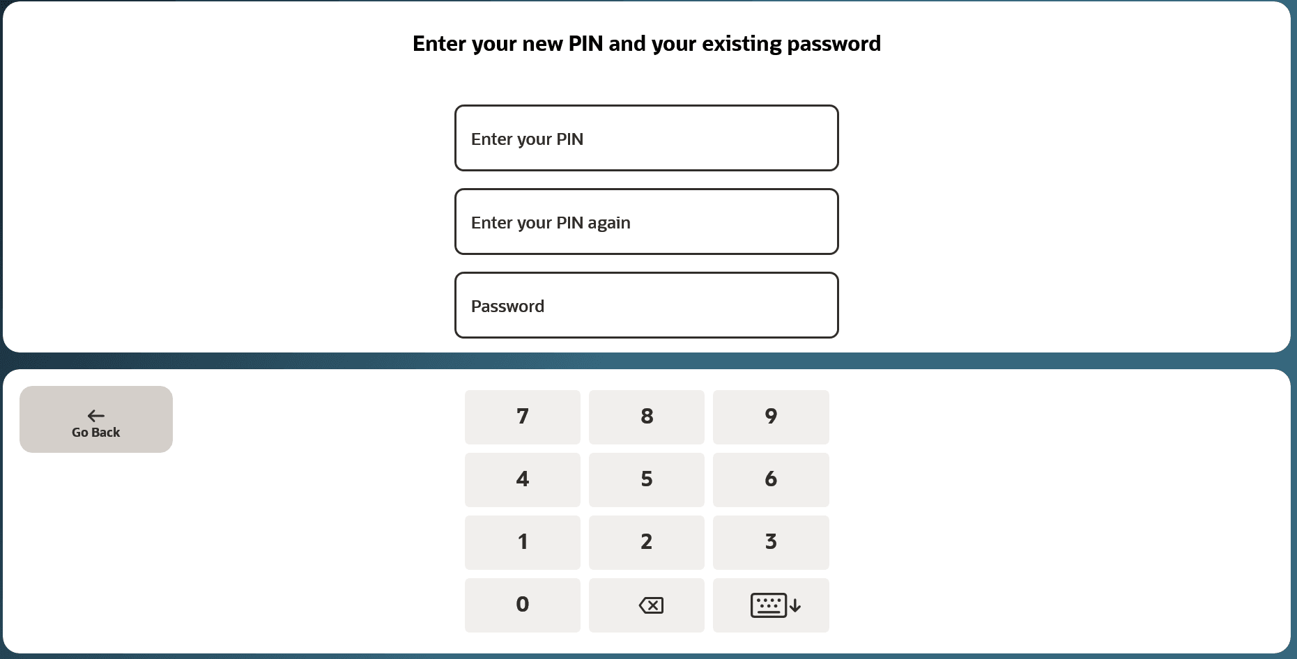 Enter your new PIN and your existing password