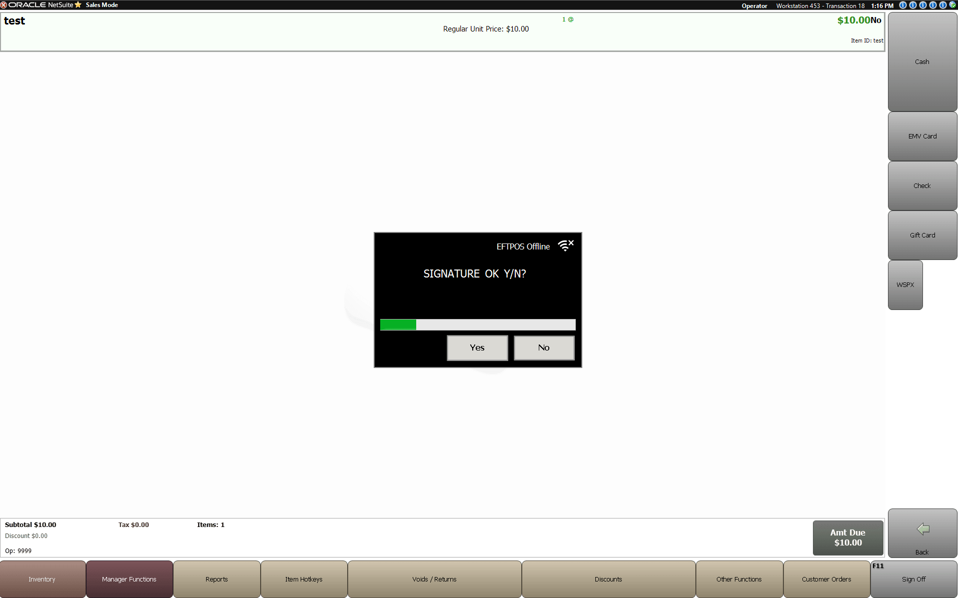 Waiting for signature confirmation on NSPOS in offline mode