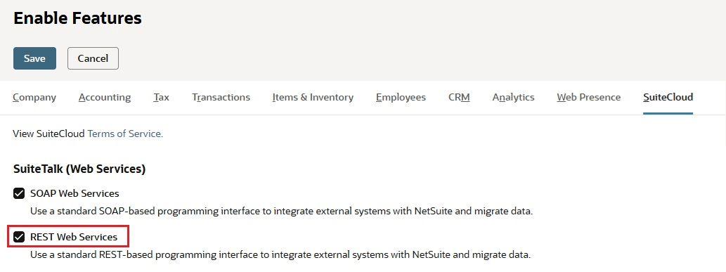 Filled checkbox next to REST Web Services