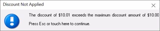 Discount Not Applied notification.