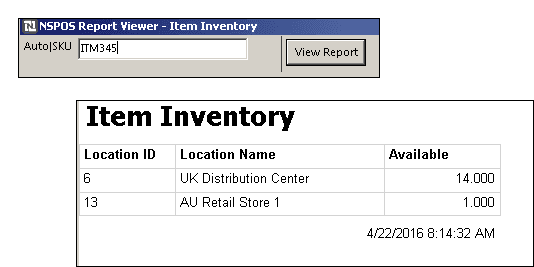 Example Inventory on Hand Report.
