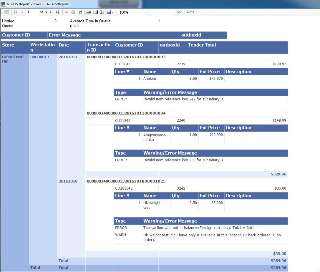 Example Stuck Transactions Report.