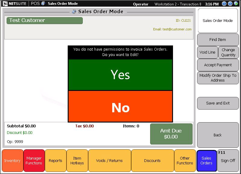 Journal with Edit Orders prompt.