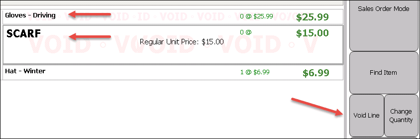 Sales order and Void Line button.