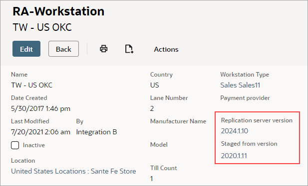 Version number on the RA-Workstation record