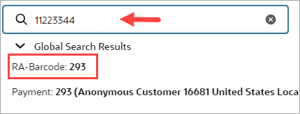 Entering bar code in a global search