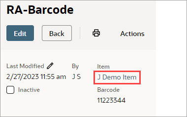 Record opened from bar code search