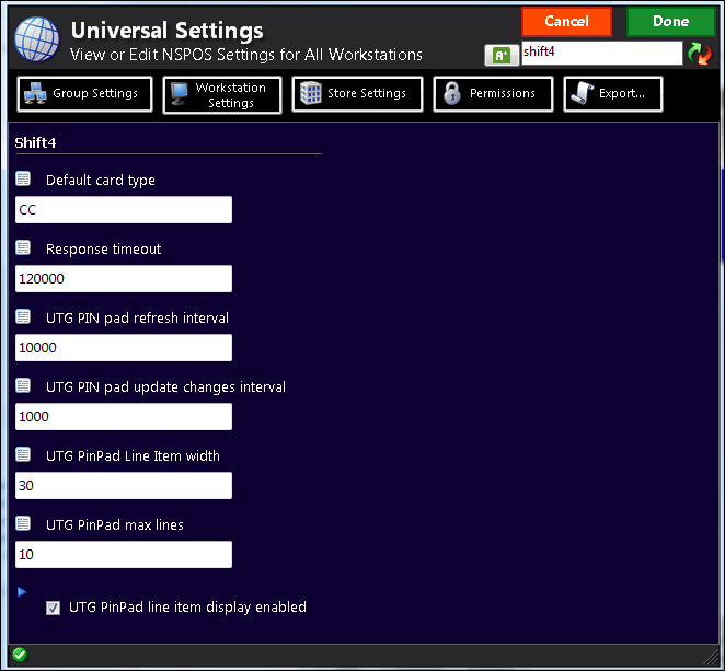 Shift4 Universal Settings form.
