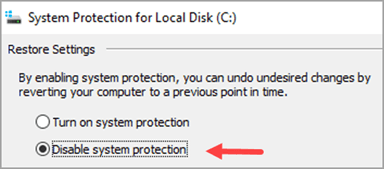 Wiindows 10 Disable System Protection
