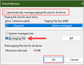 No Paging File option